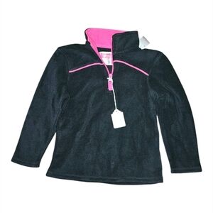 Layer 8. Black and Pink Quarter-Zip Fleece Pullover. Size 4. NWT.